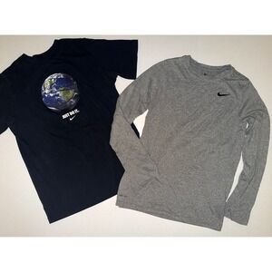 Nike Boys XL Lot Black Basketball Globe Graphic Tee & Gray Long Sleeve Dri-FIT